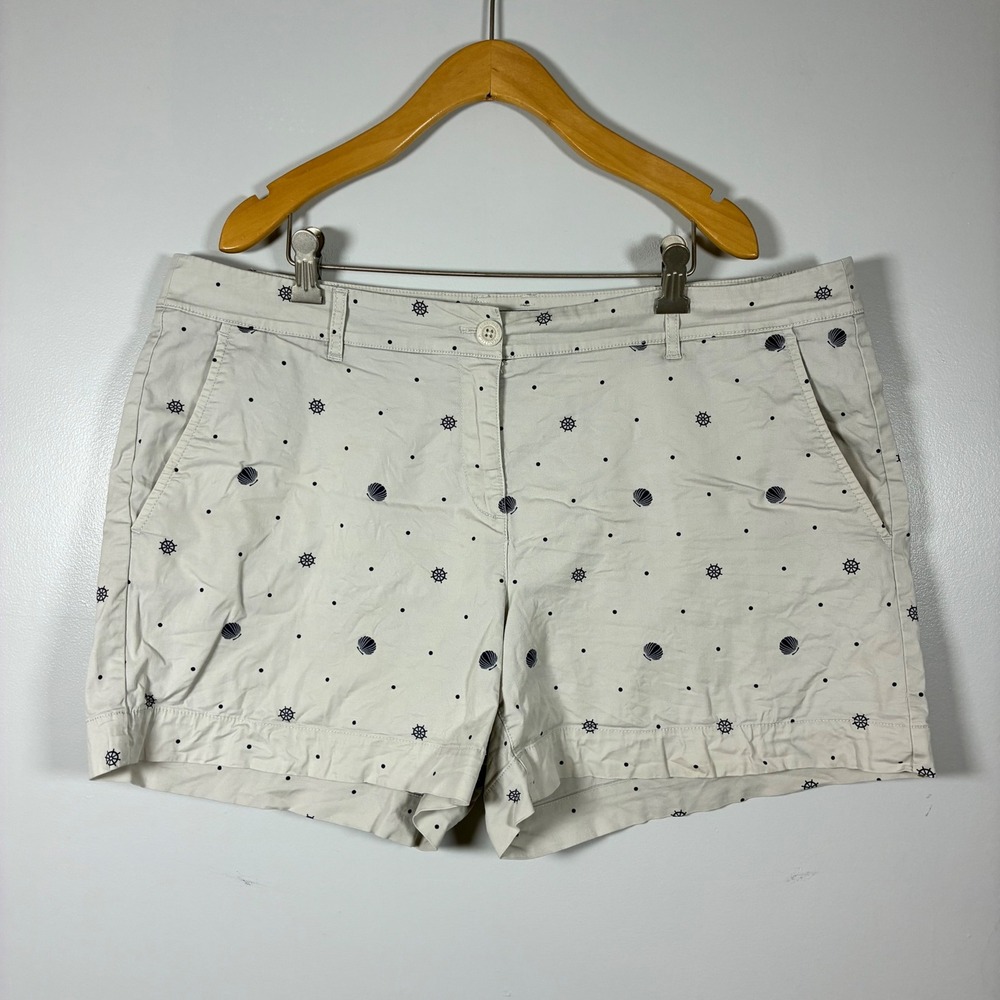 Nautica Shorts 16 Nautical Shell Wheel Stretch Chino Coastal Prepp Sailing Beach